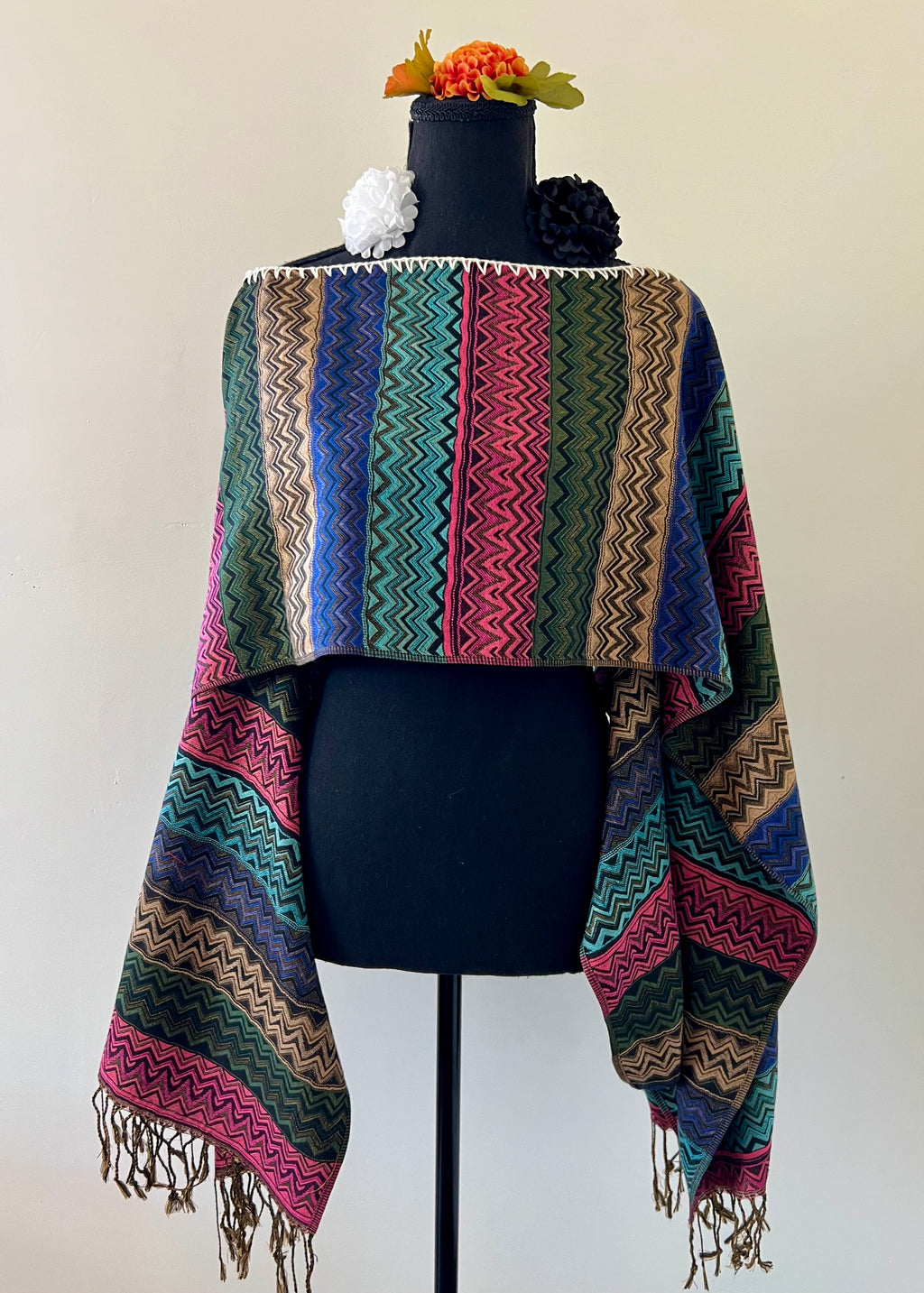 ZigZag Multi-Color Rebozo-Style Woven Shawl / Multi-Way Cover-Up