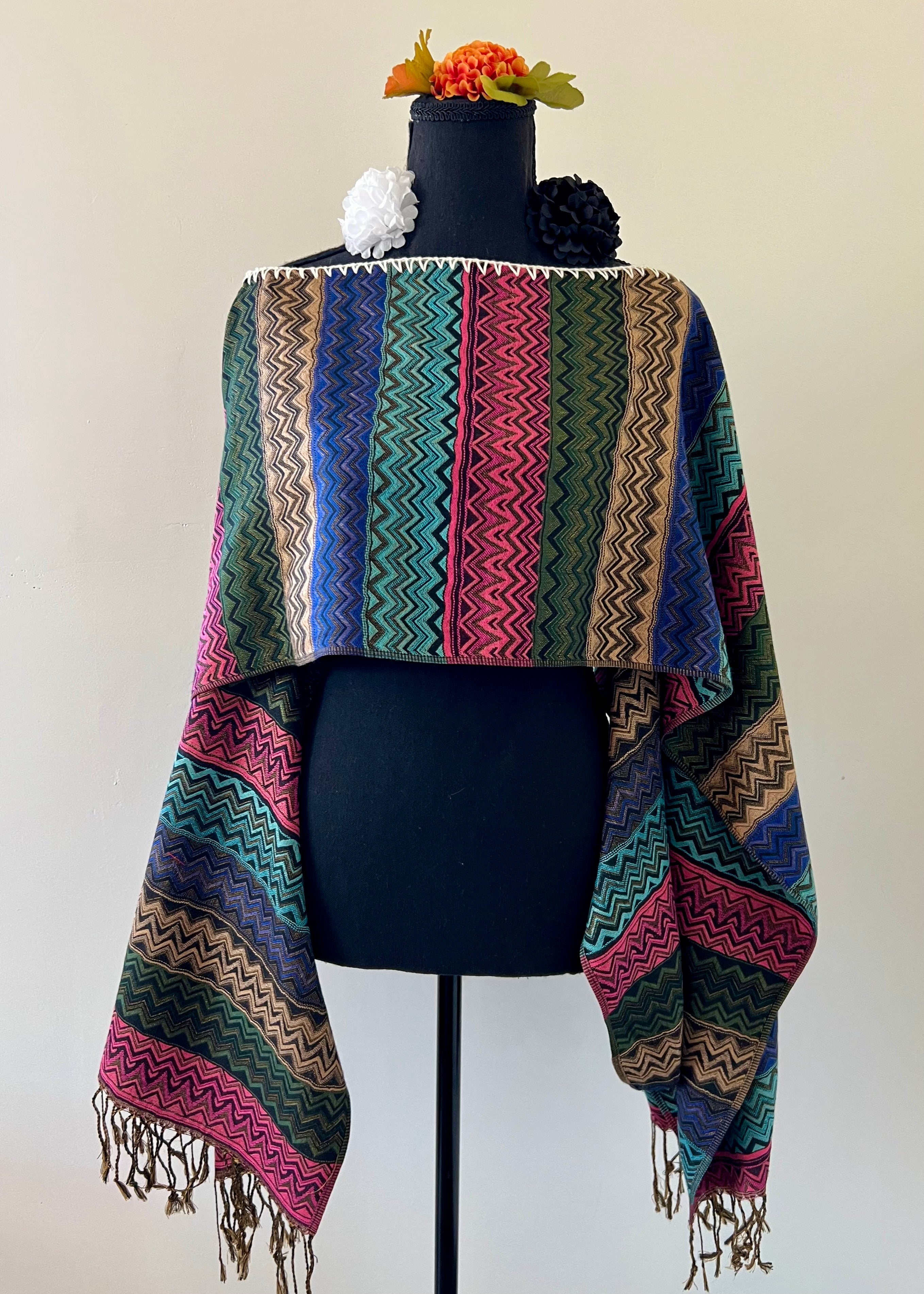 ZigZag Multi-Color Rebozo-Style Woven Shawl / Multi-Way Cover-Up