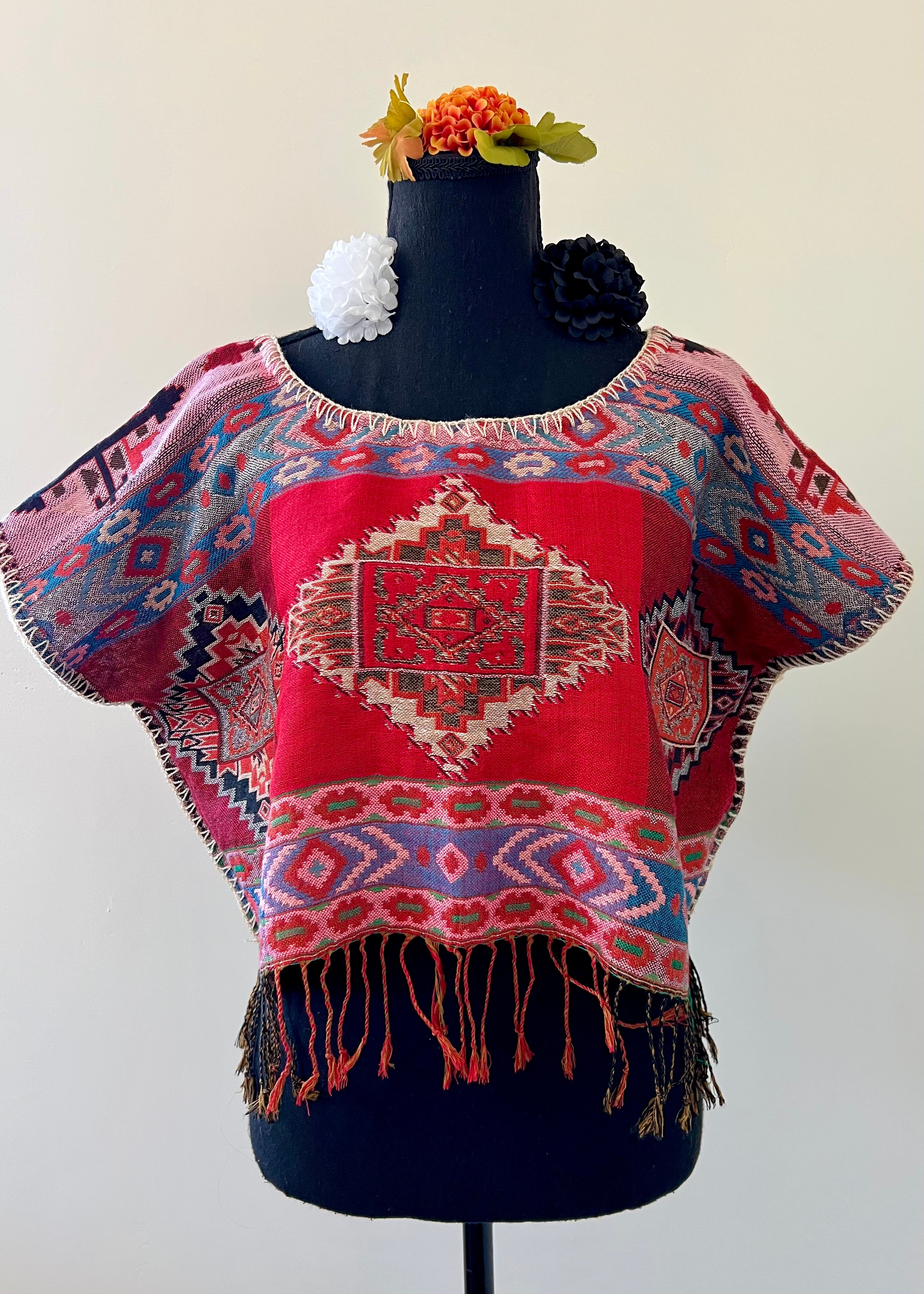 Full Geometric Cropped Huipil-Style Top