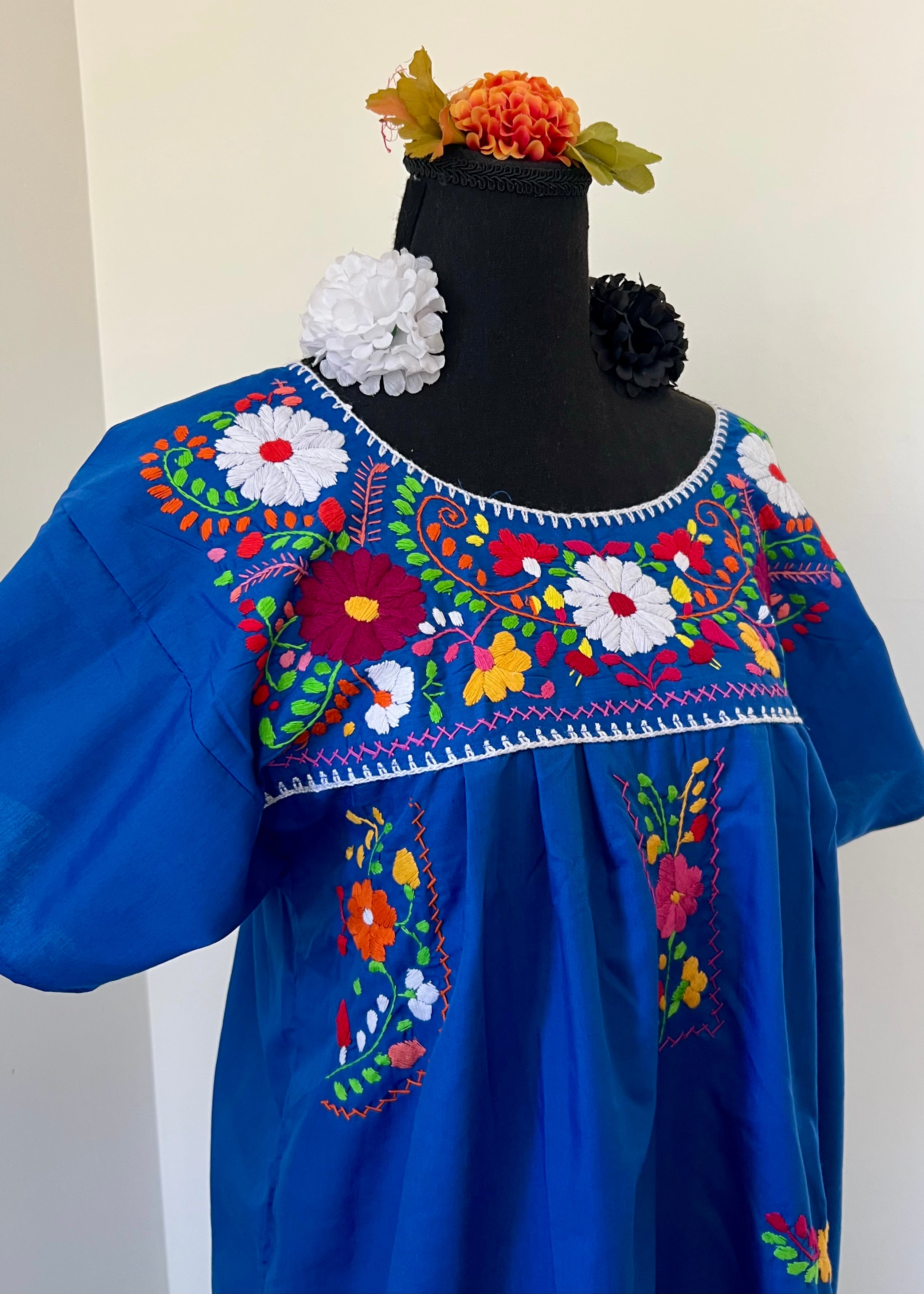 Handmade Oaxacan Embroidered Long Length Dress - San Antonino Style