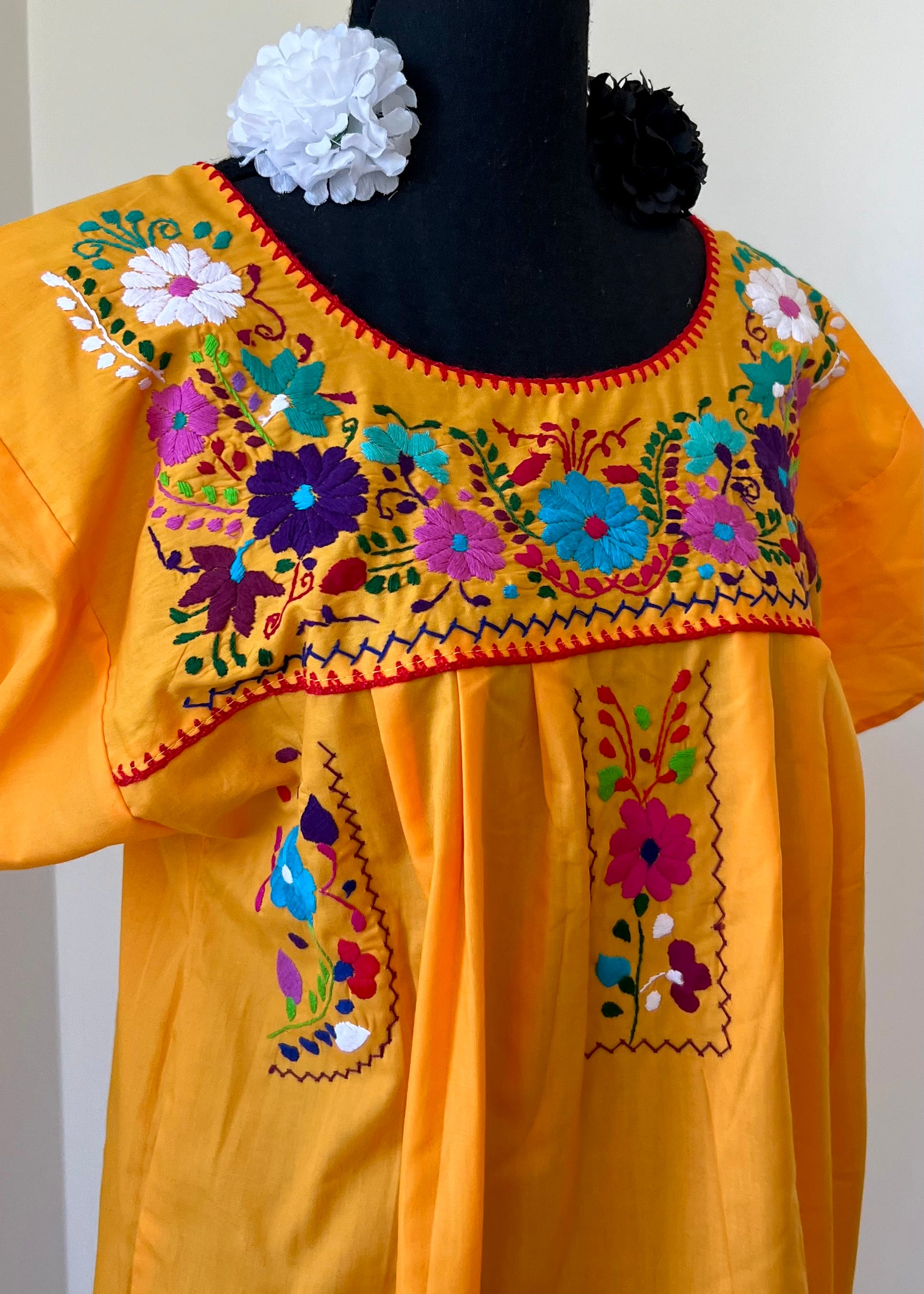 Handmade Oaxacan Embroidered Long Length Dress - San Antonino Style