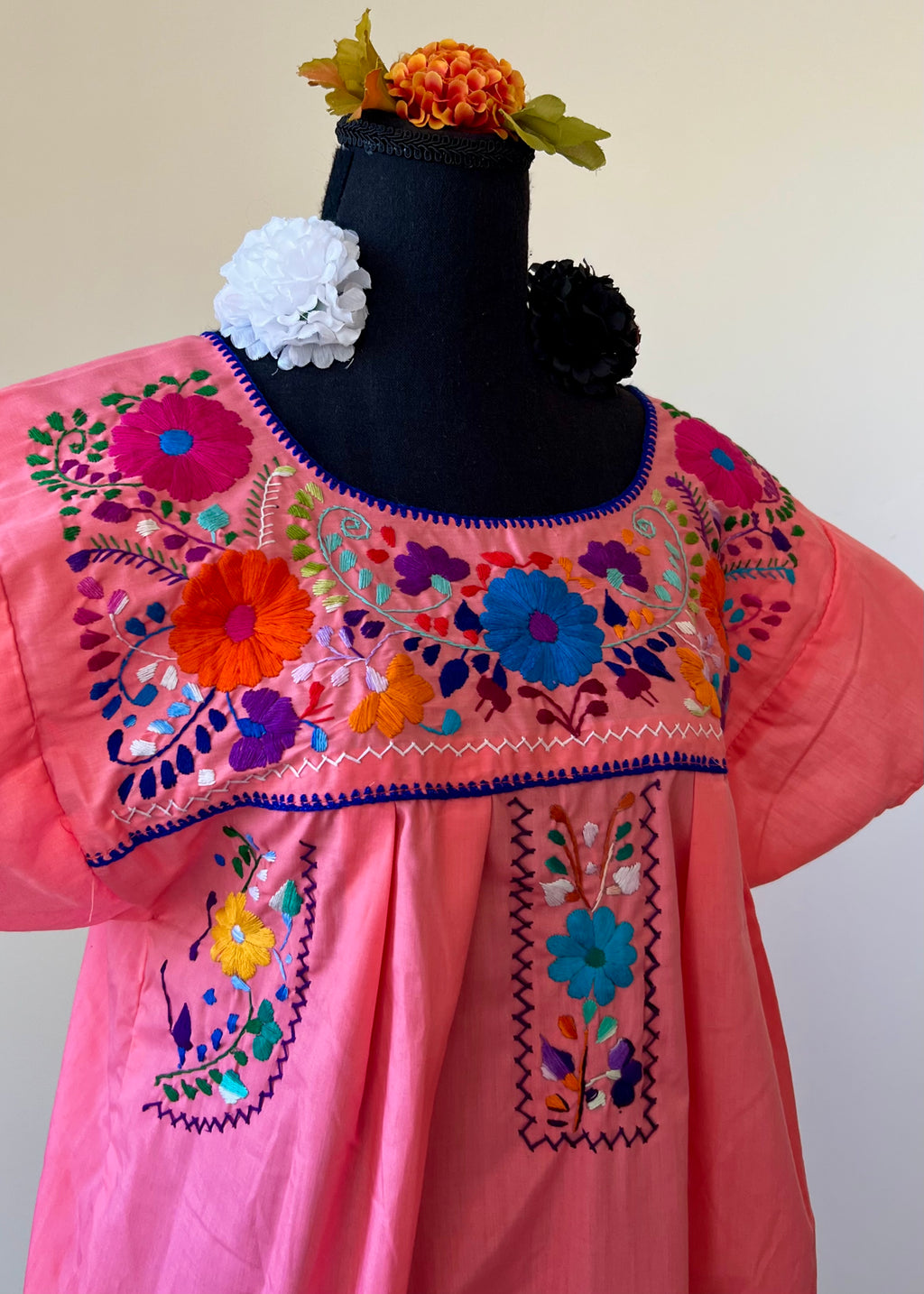 Handmade Oaxacan Embroidered Short Length Dress - San Antonino Style