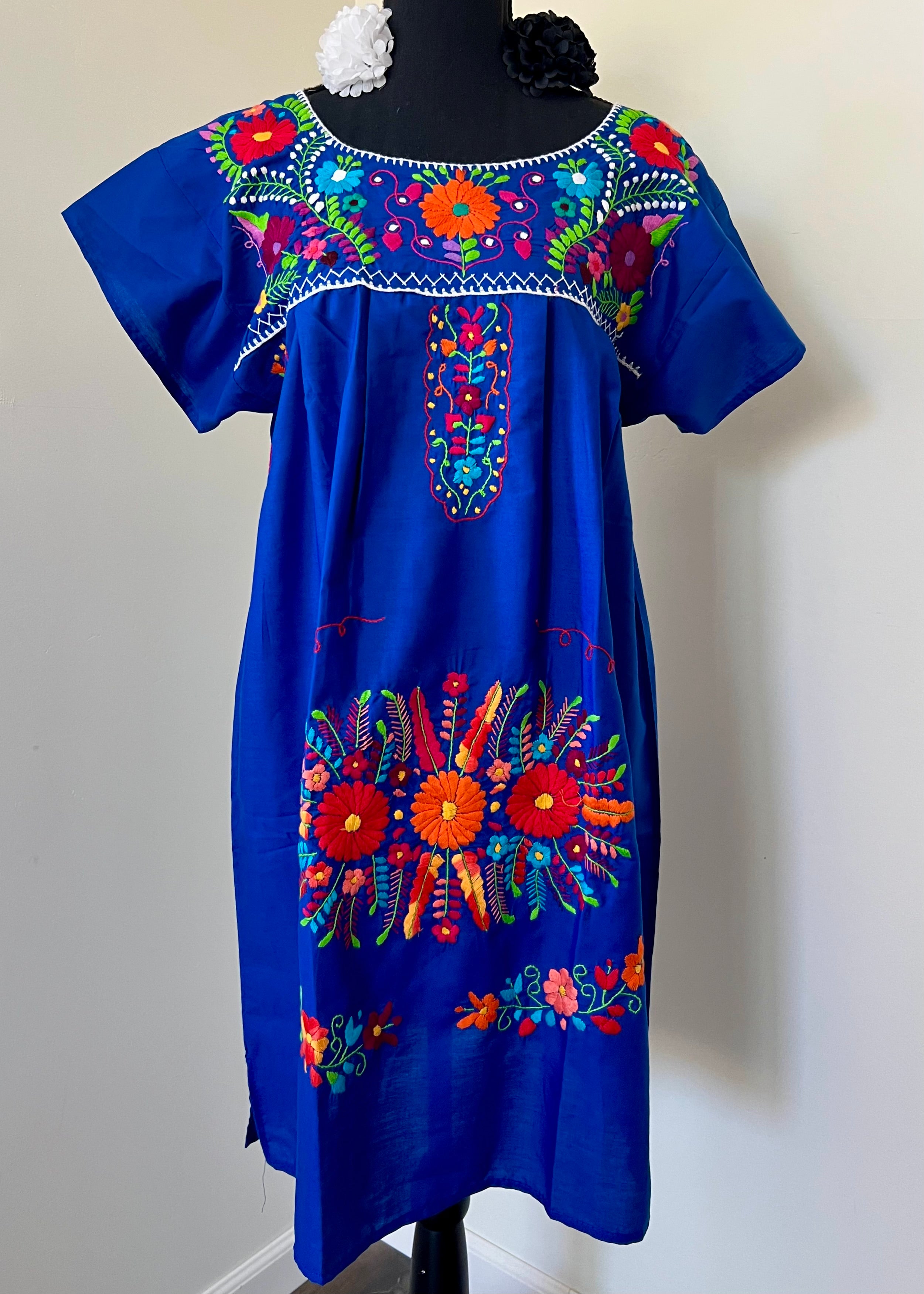 Handmade Oaxacan Embroidered Short Length Dress - San Antonino Style