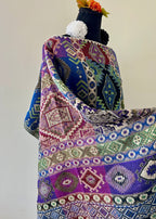 Geometric Rebozo-Style Woven Shawl / Multi-Way Cover-Up