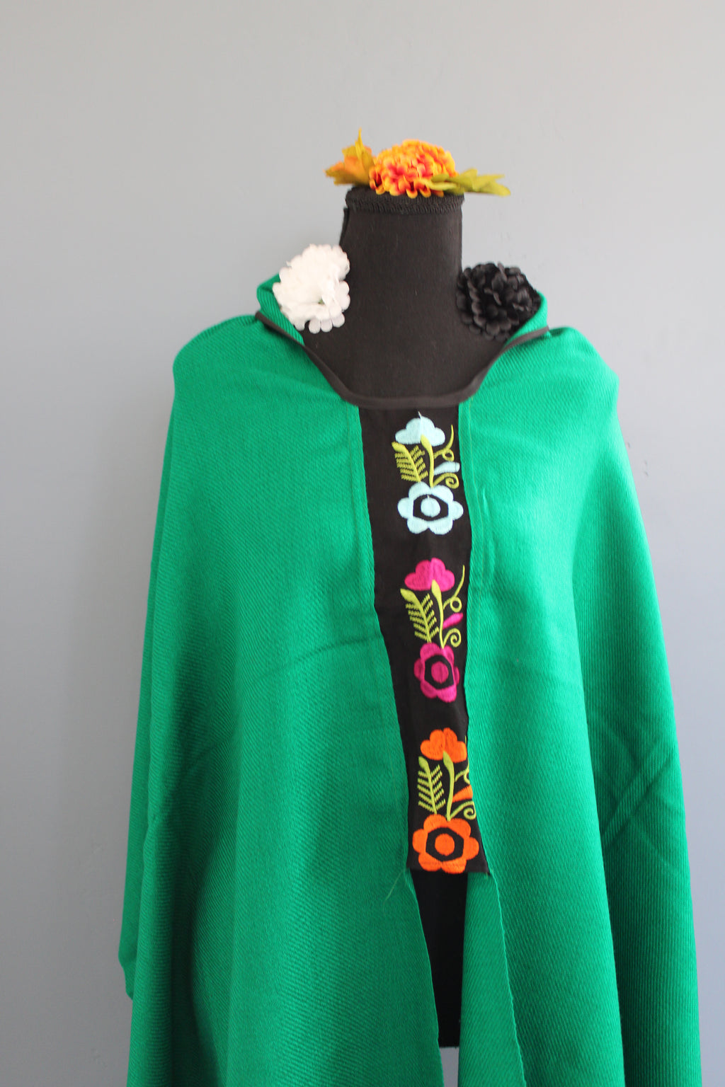 Pancho with Embroidered Floral Details