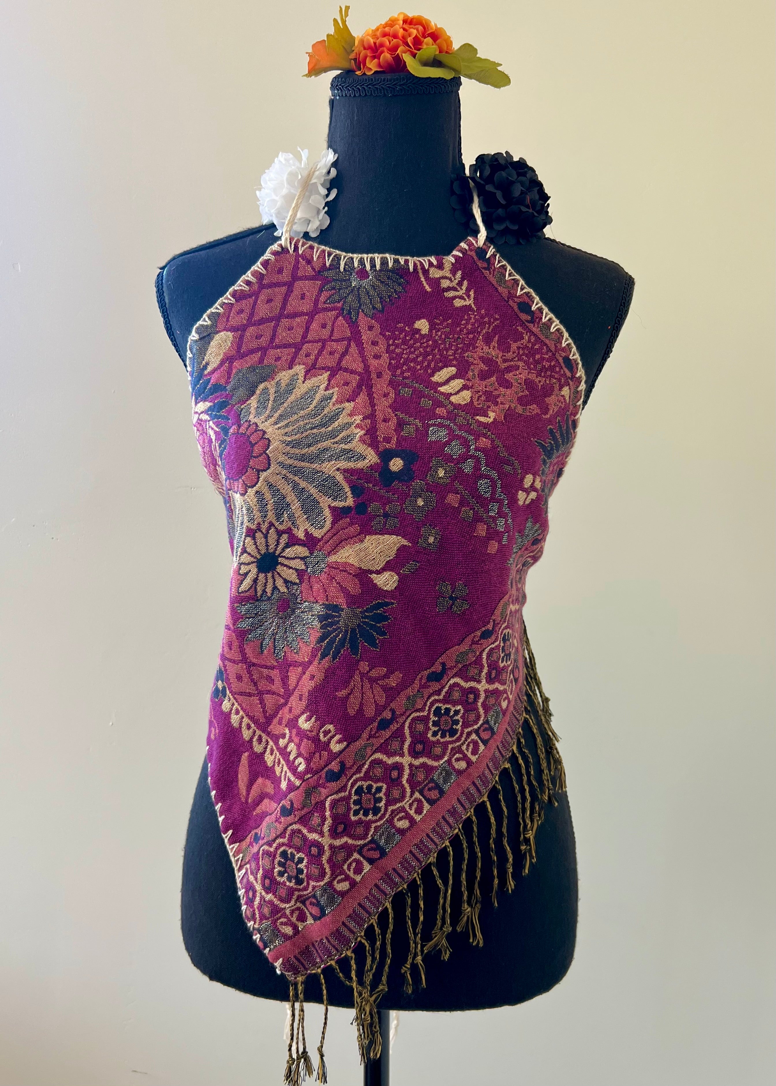 Floral Diamond Backless Halter Top