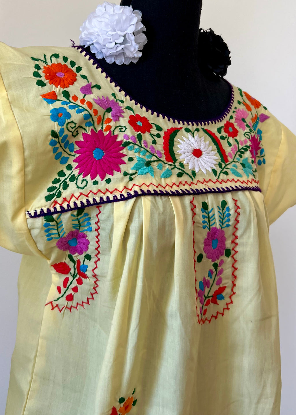 Handmade Oaxacan Embroidered Short Length Dress - San Antonino Style