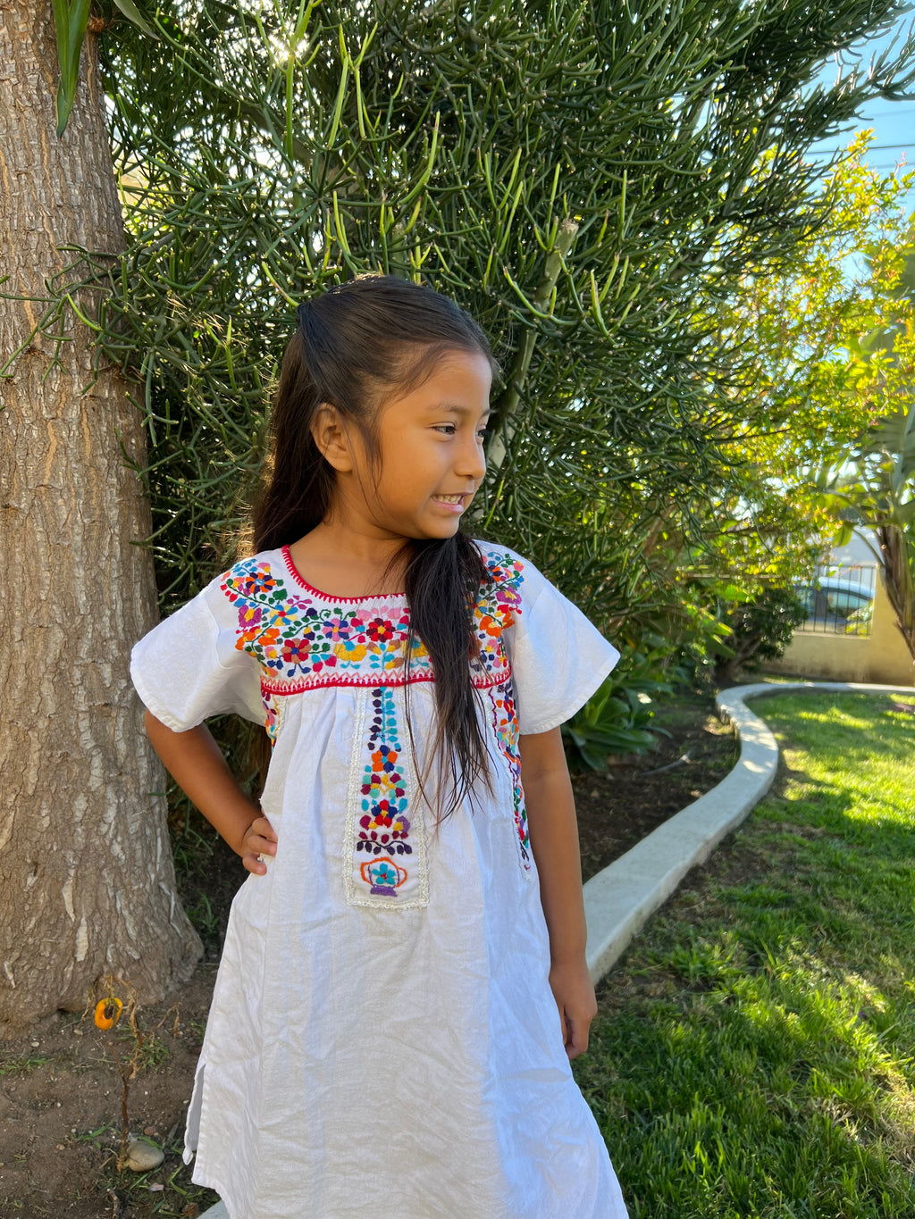 Girls Hand-Embroidered Mexican Dress - San Antonino / Oaxaca Style