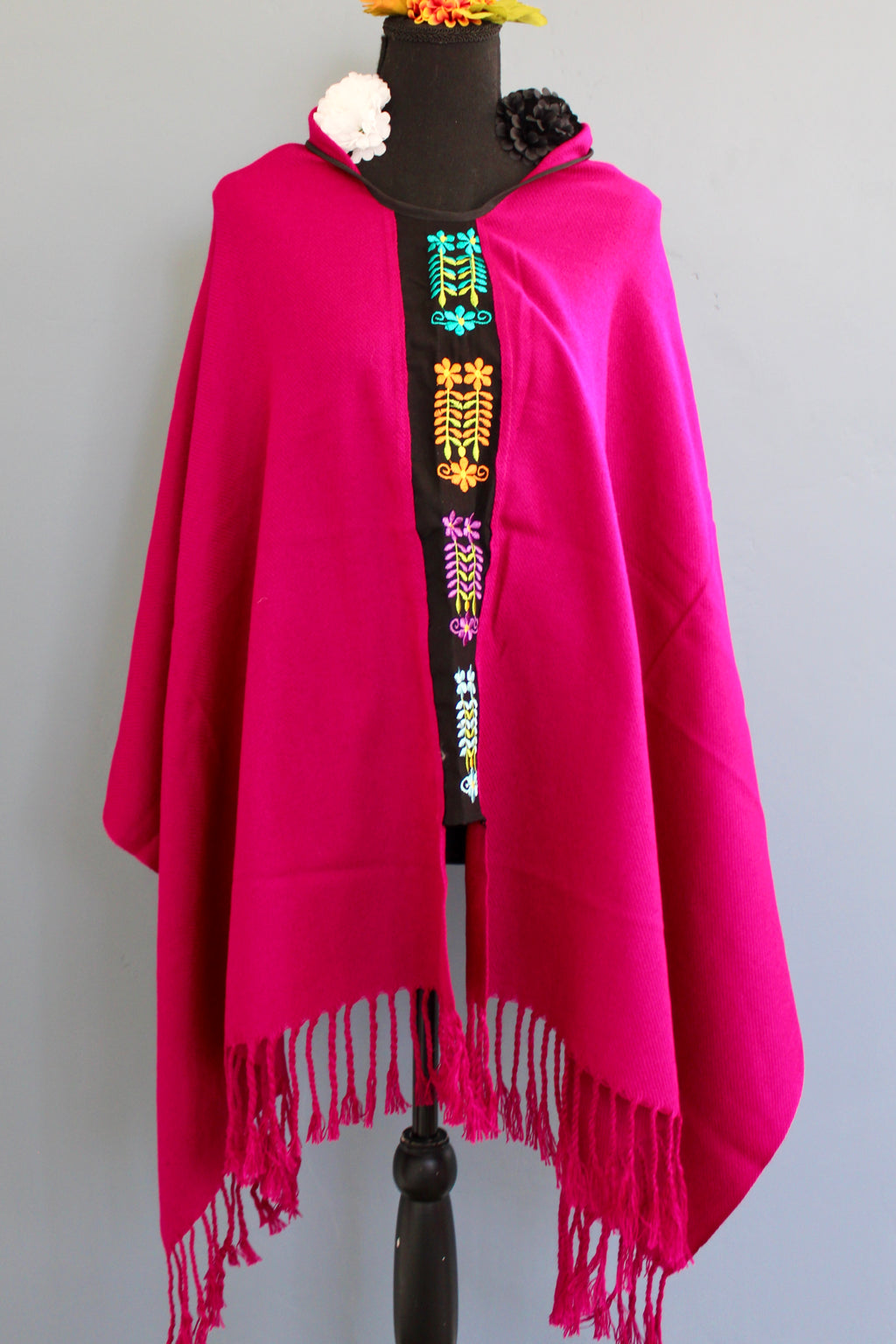 Pancho with Embroidered Floral Details