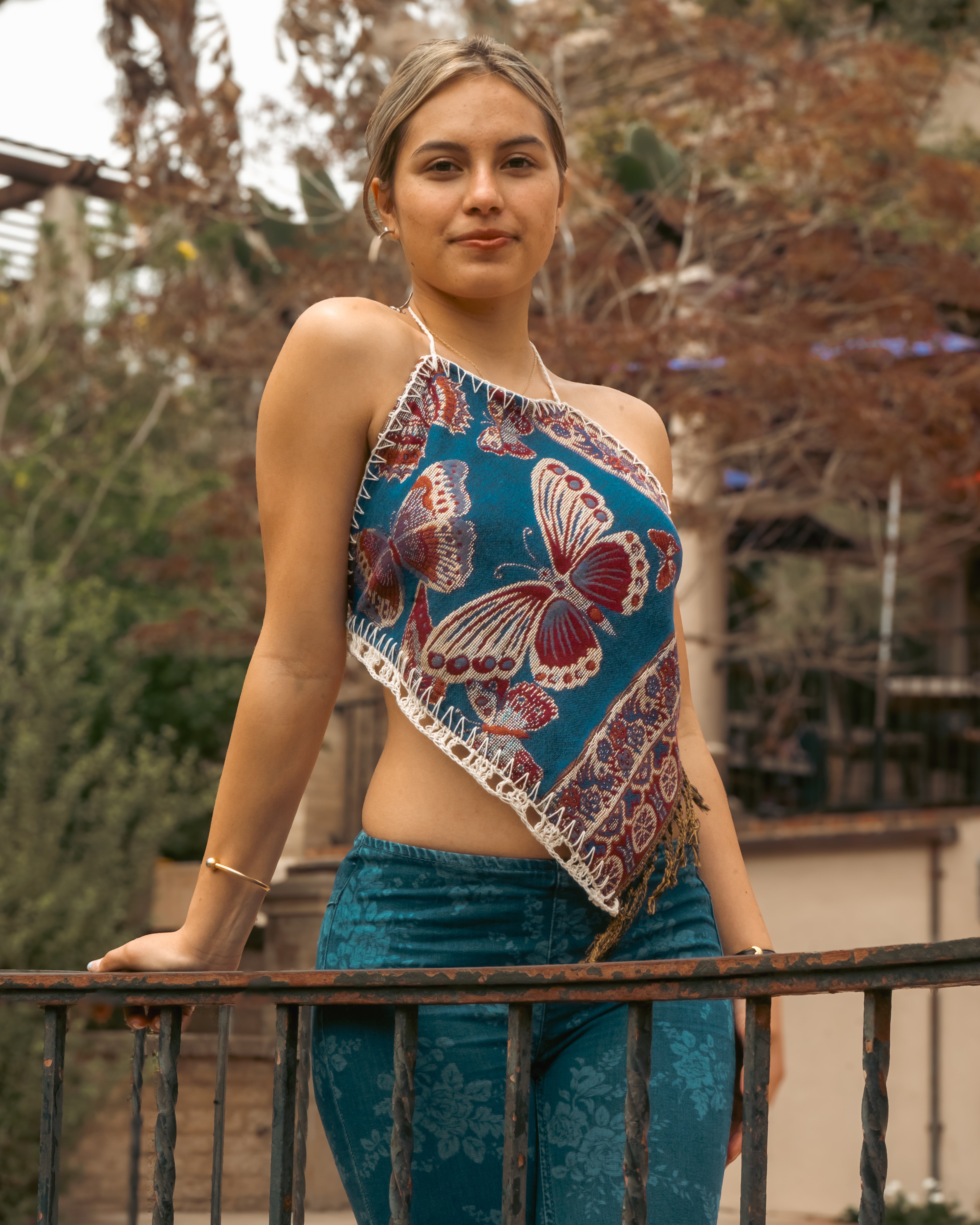 Floral Diamond Backless Halter Top