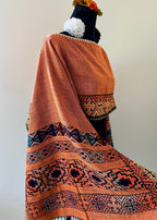 Geometric Border Rebozo-Style Woven Shawl / Multi-Way Cover-Up