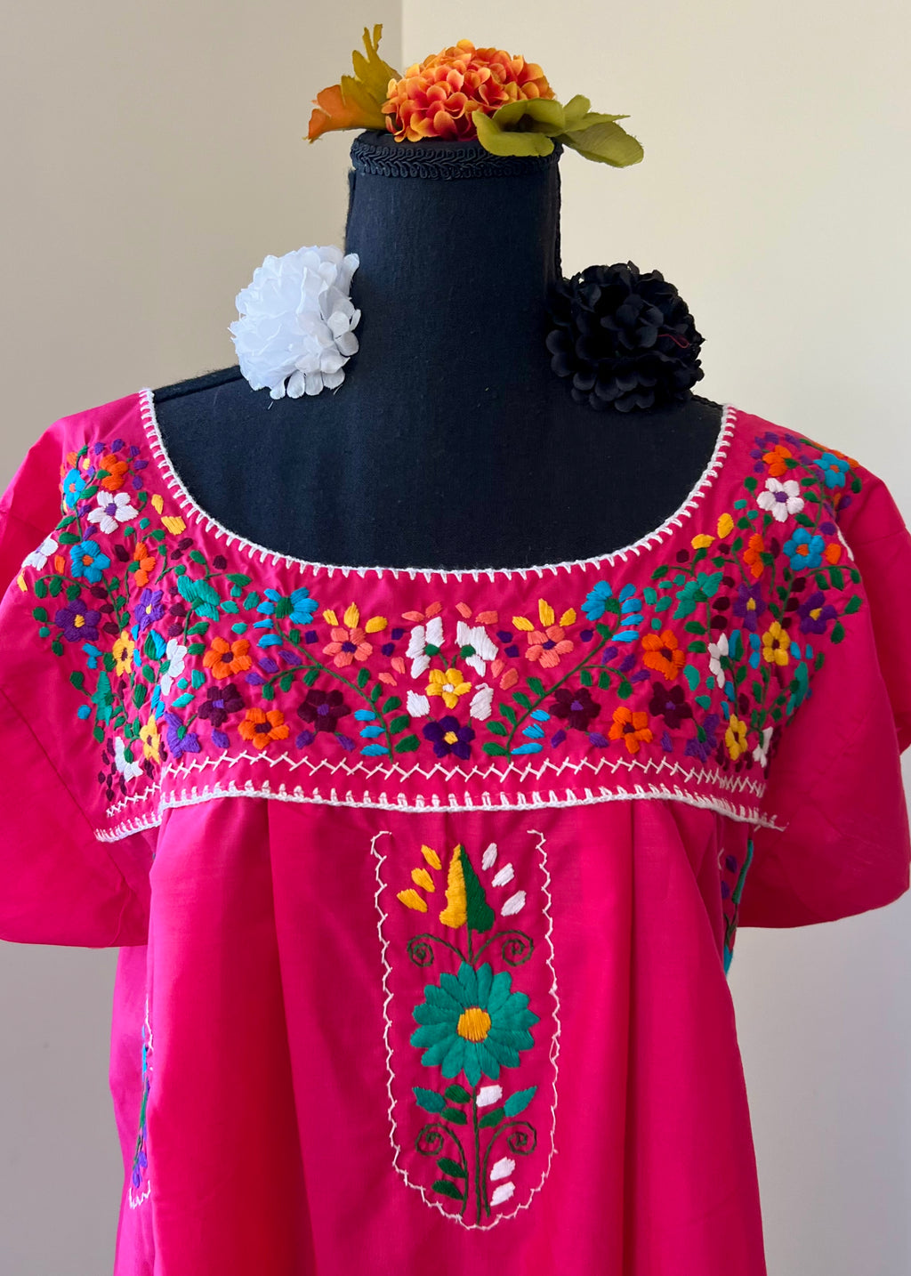Handmade Oaxacan Embroidered Short Length Dress - San Antonino Style