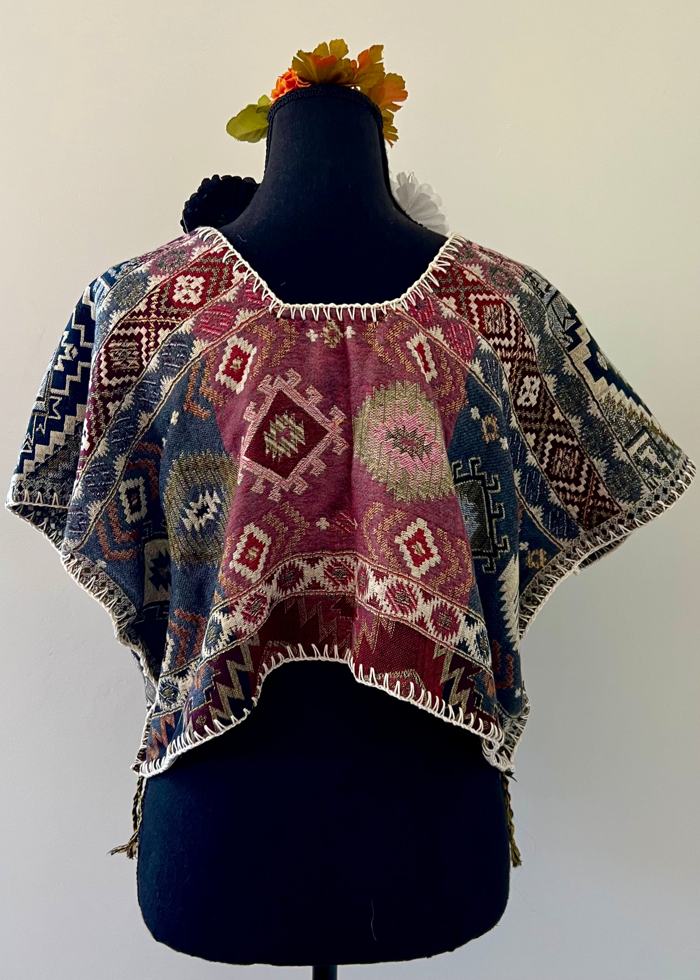 Full Geometric Cropped Huipil-Style Top