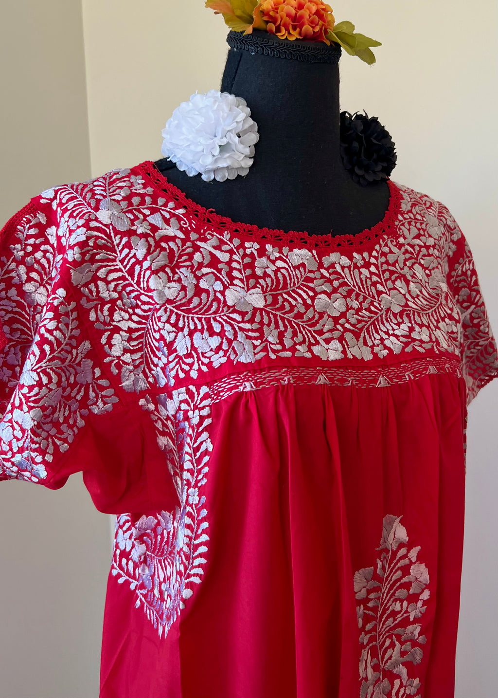 Handmade Oaxacan Embroidered Long Length Dress - San Antonino Style