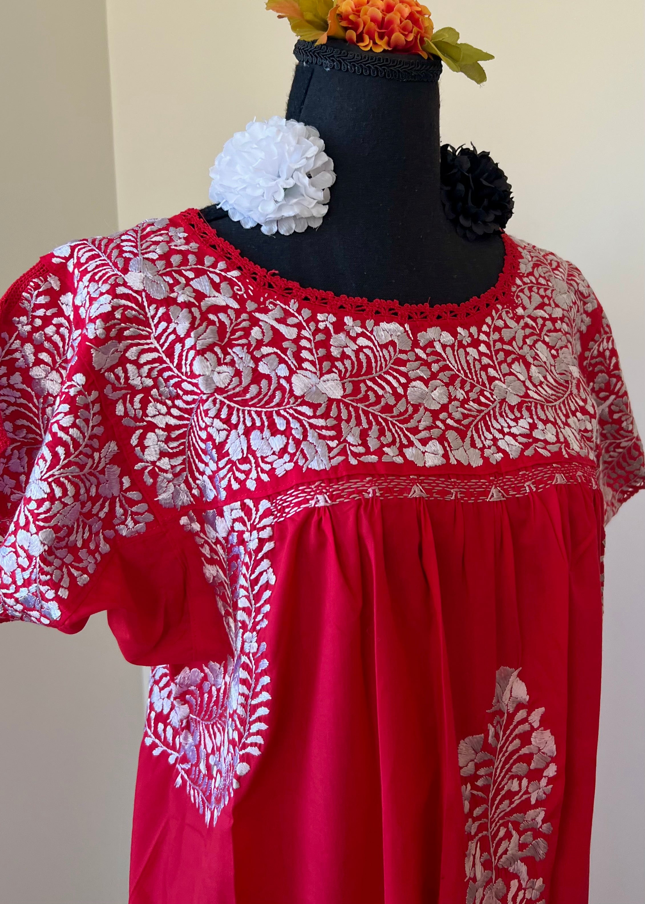 Handmade Oaxacan Embroidered Long Length Dress - San Antonino Style