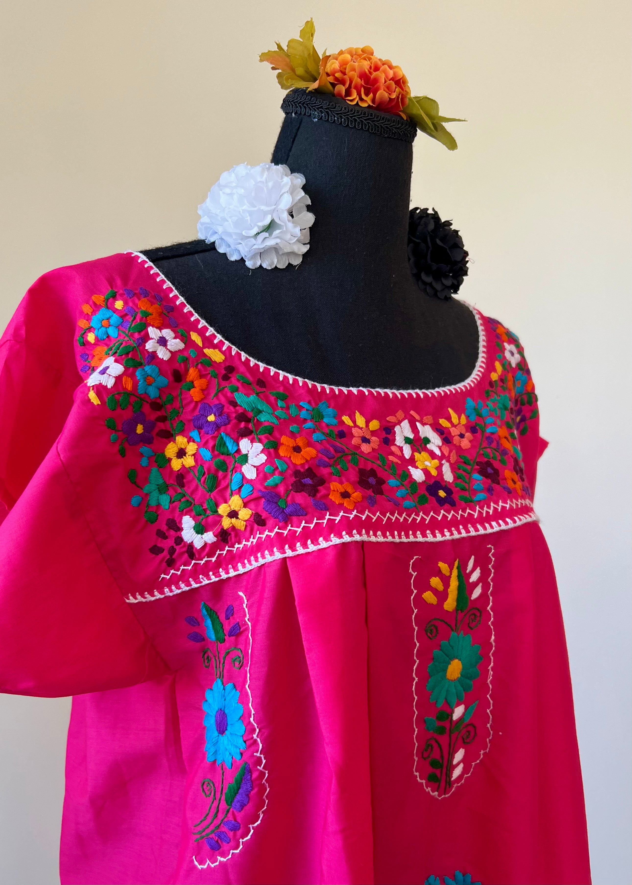 Handmade Oaxacan Embroidered Short Length Dress - San Antonino Style
