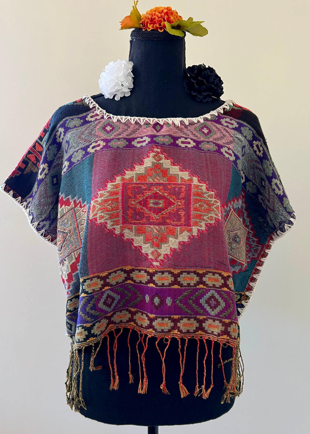 Geometric Cropped Huipil-Style Top