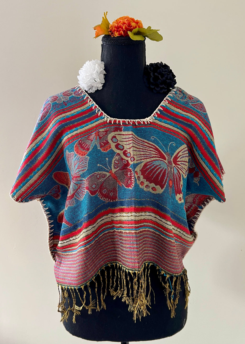 Butterfly with Stripped Cropped Huipil-style Top