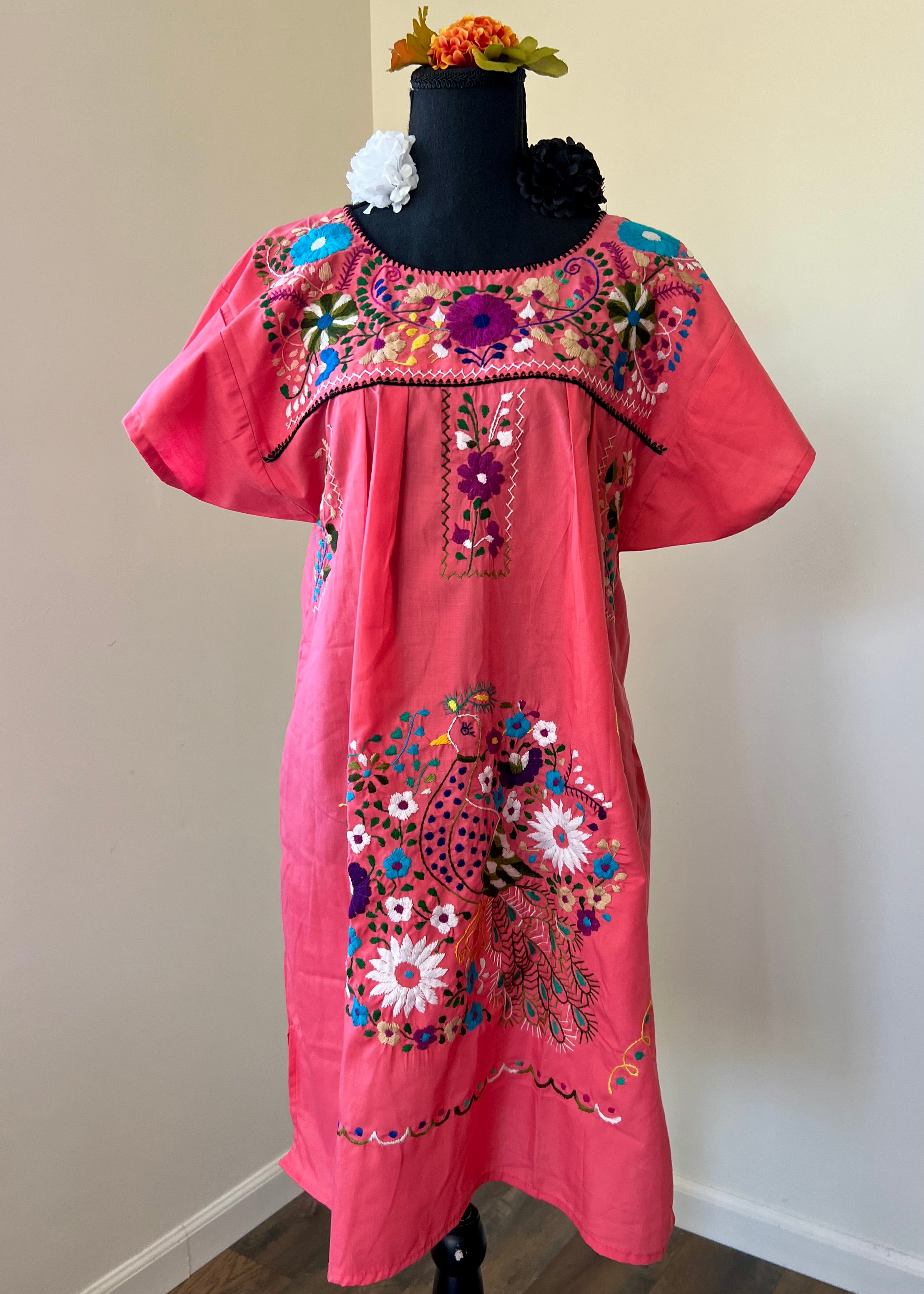 Handmade Oaxacan Embroidered Short Length Dress - San Antonino Style