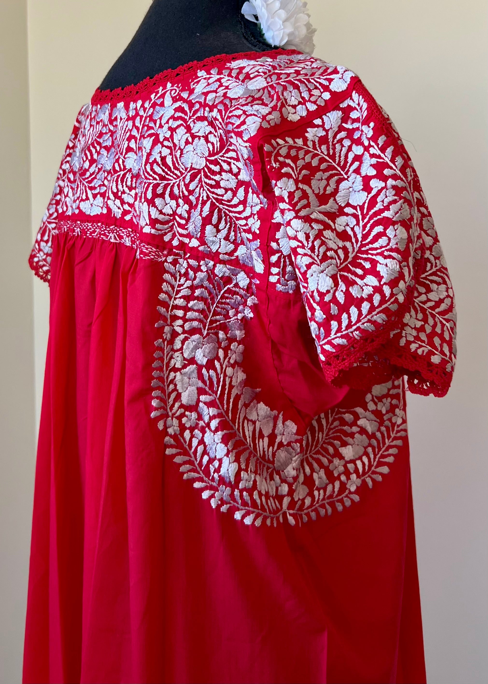Handmade Oaxacan Embroidered Long Length Dress - San Antonino Style