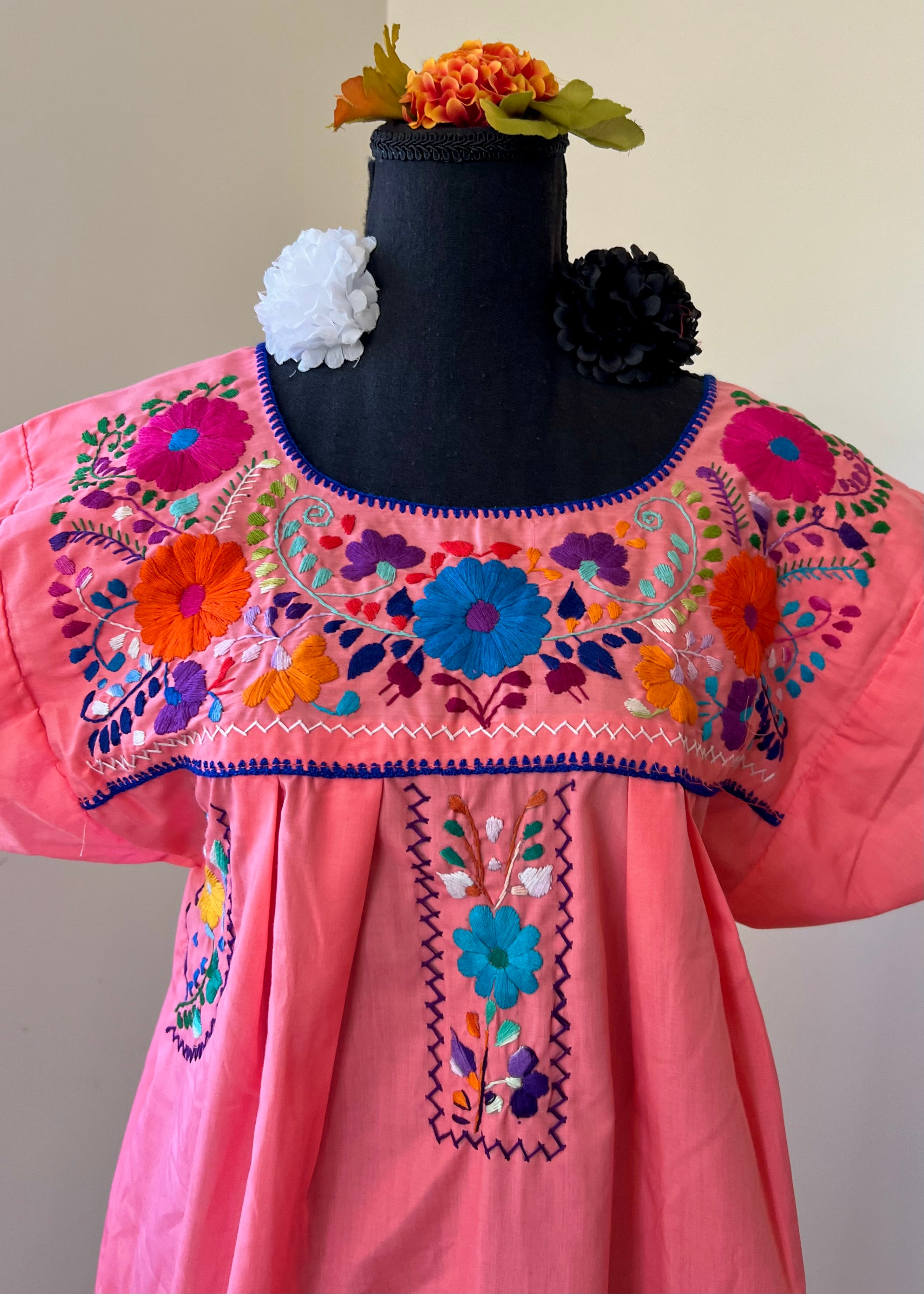 Handmade Oaxacan Embroidered Short Length Dress - San Antonino Style