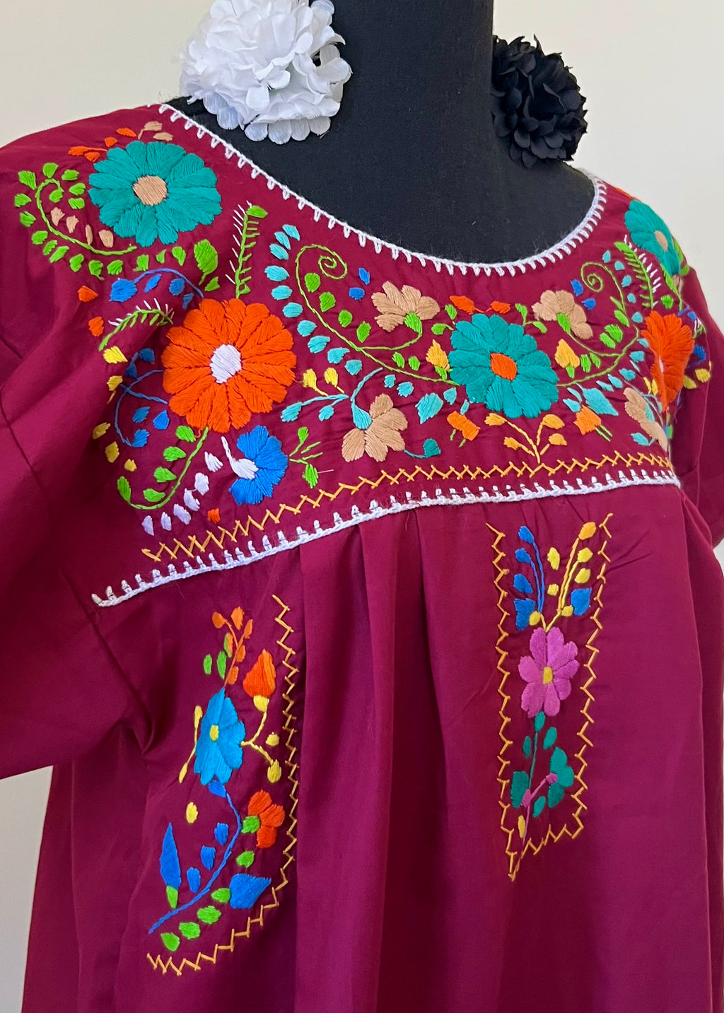 Handmade Oaxacan Embroidered Long Length Dress - San Antonino Style
