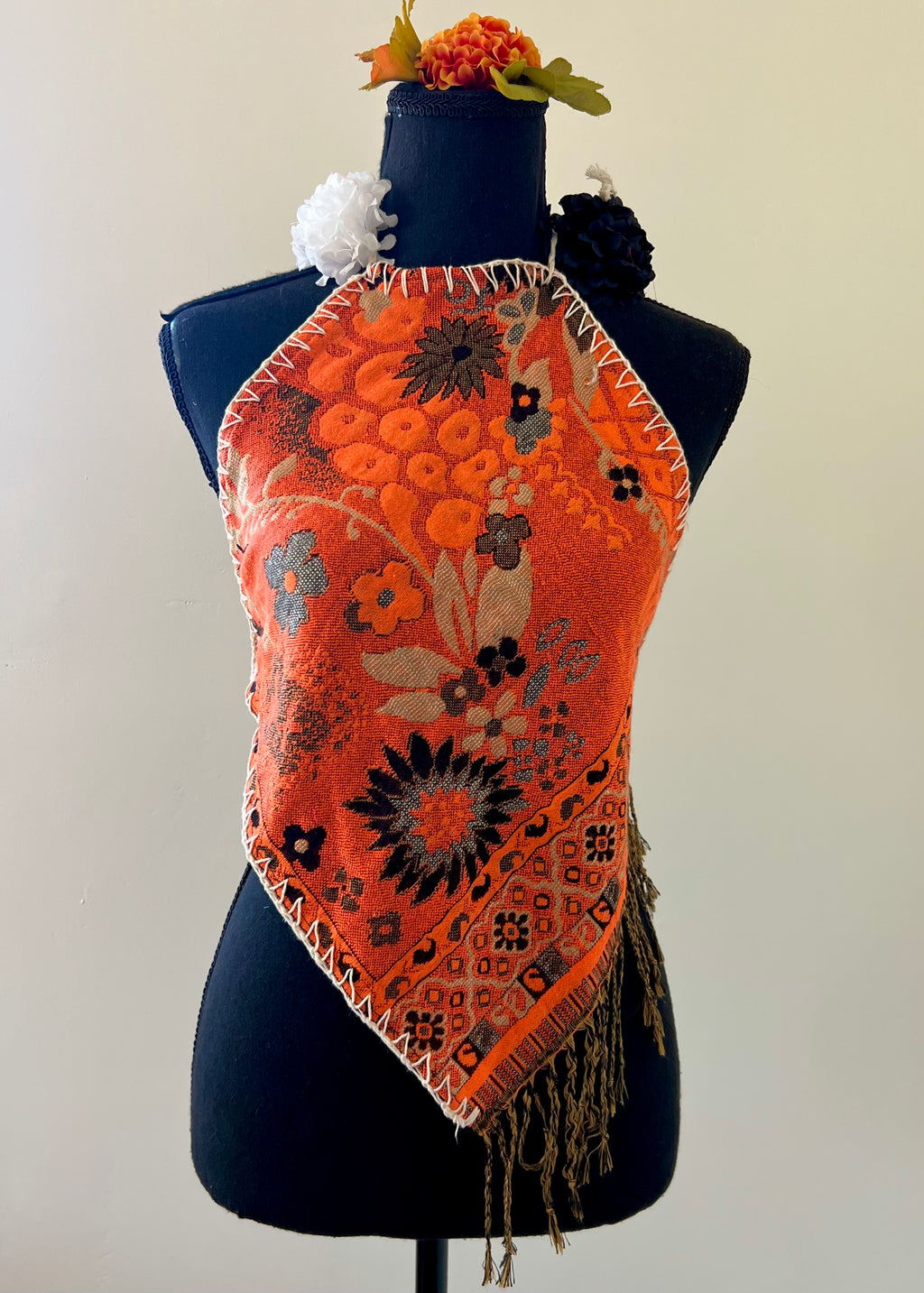 Floral Diamond Backless Halter Top