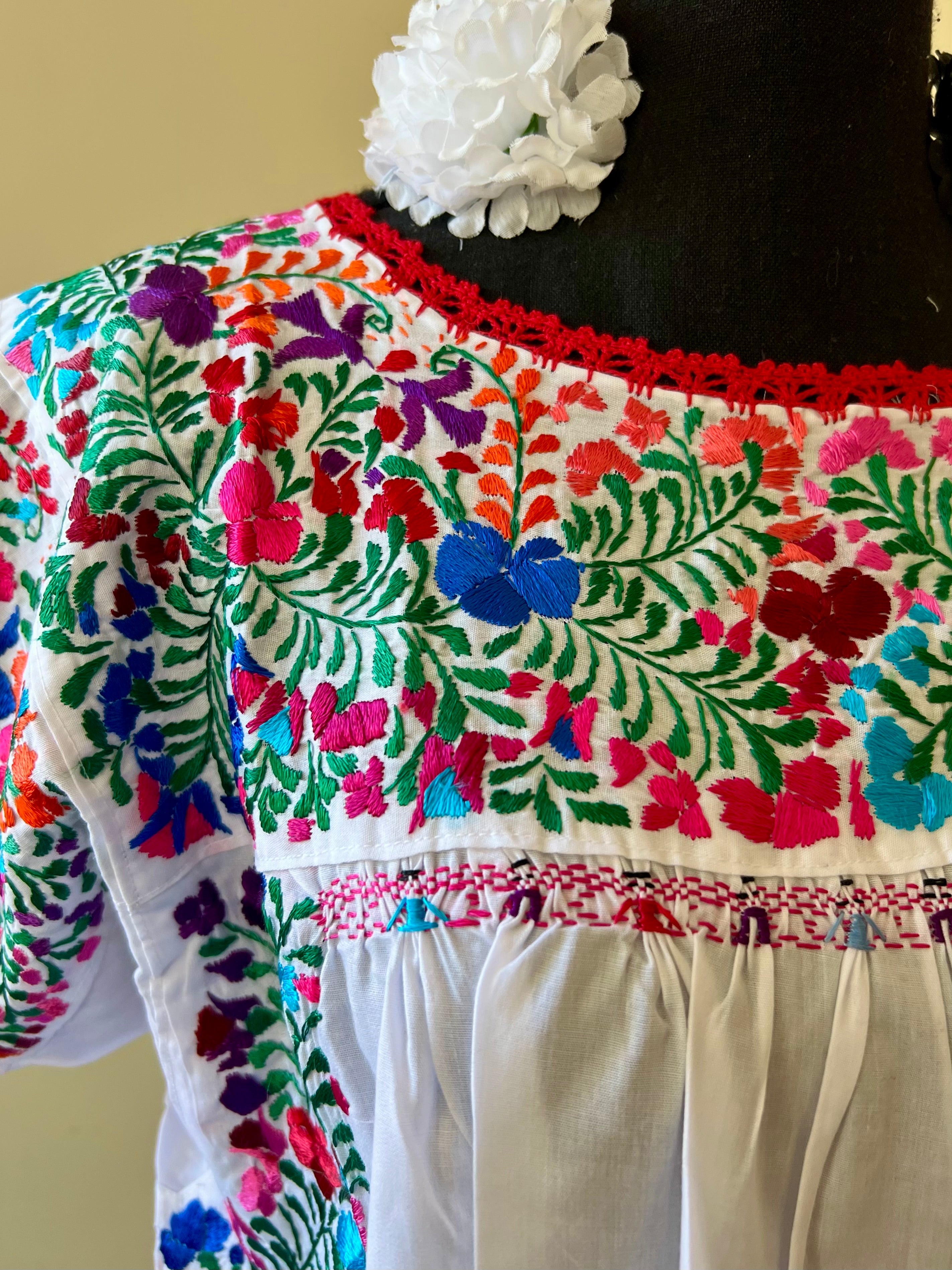 Handmade Oaxacan Embroidered Long Length Dress - San Antonino Style